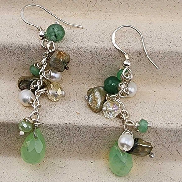 PREHINATE, SWEETWATER & PEARLS HANDMADE IN STERLING SILVER DANGLING EARRINGS - Picture 4 of 6